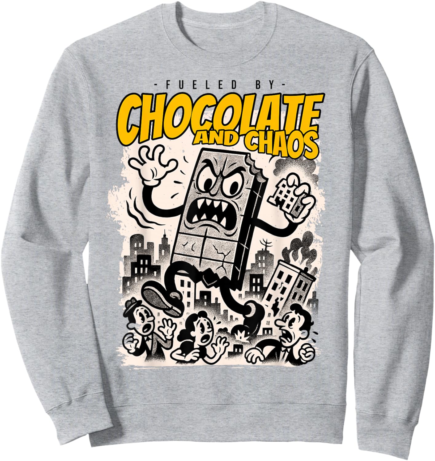 Chocolate and Chaos Kaiju Monster Funny Retro Choco Cartoon Sweatshirt - Sweatshirt | Ash