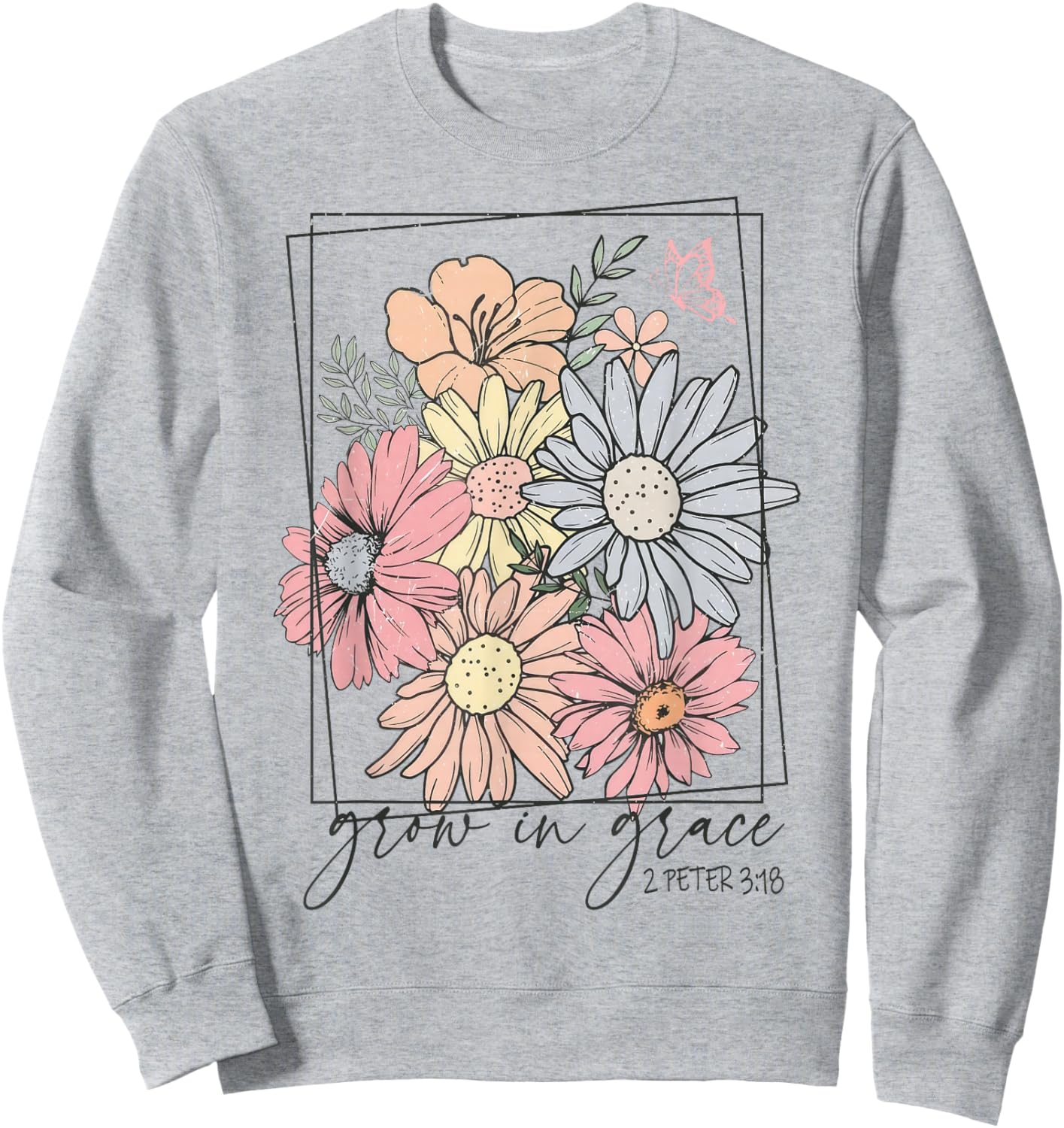 Grow In Grace Boho Wildflower Christian Bible Faith Sweatshirt - Sweatshirt | Ash