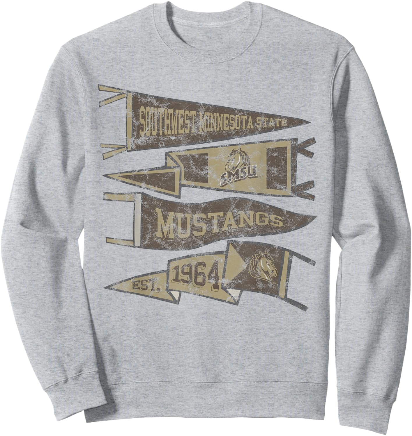 Southwest Minnesota State SMSU Mustangs Distressed Pennants Sweatshirt - Sweatshirt | Ash