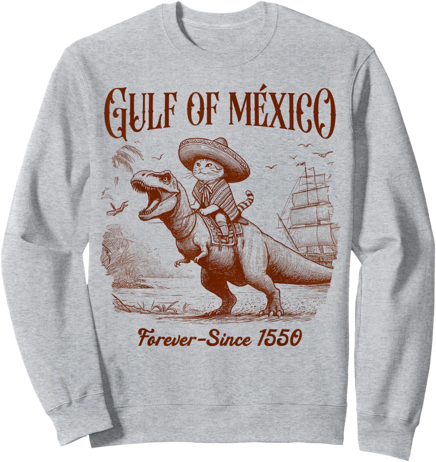 Gulf Of Mexico Travel Cat & Dinosaur Gulf Of Mexico Trip Women Sweatshirt - Sweatshirt | Ash