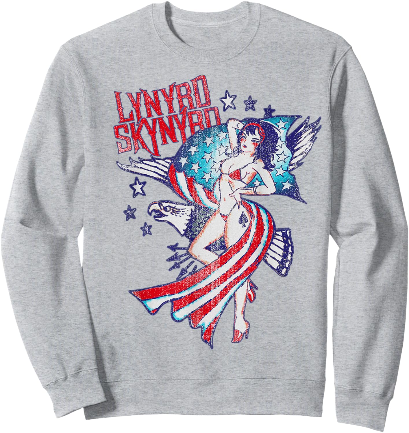 Lynyrd Skynyrd Lady Liberty Eagle Stars Stripes US Rock Flag Sweatshirt - Sweatshirt | Ash
