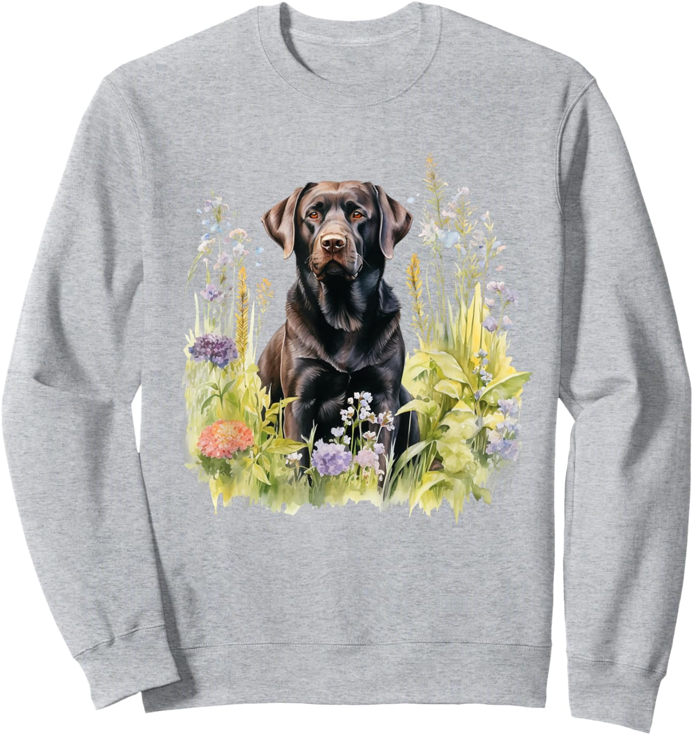 Floral Wildflower Dog Black Labrador Retriever Sweatshirt - Sweatshirt | Ash