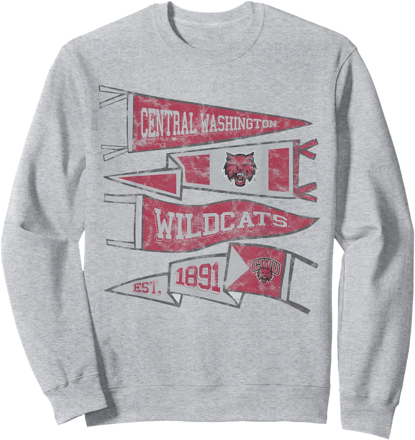 Central Washington University Wildcats Distressed Pennants Sweatshirt - Sweatshirt | Ash