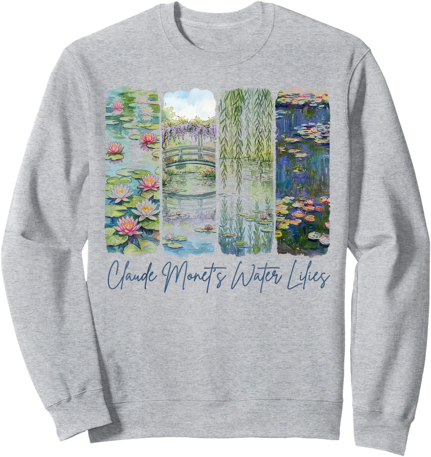 4 Panel Claude Monet's Water Lilies Classical Painting Sweatshirt - Sweatshirt | Ash