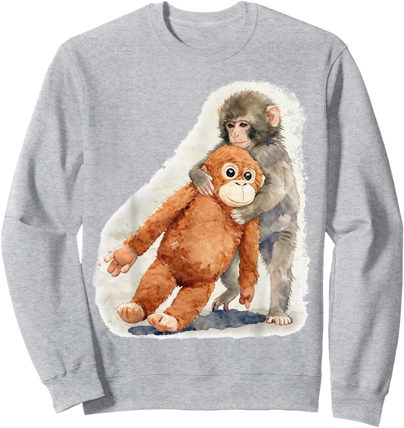 Punch – Cute Baby Monkey & Orangutan Stuffed Toy Watercolor Sweatshirt - Sweatshirt | Ash