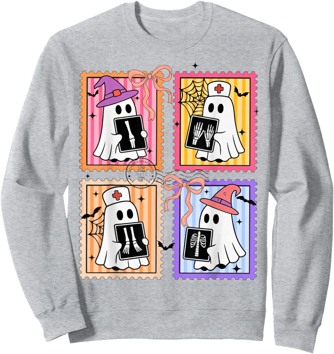 Halloween Radiology Technologist RAD Tech X-ray Ghost Stamp Sweatshirt - Sweatshirt | Ash