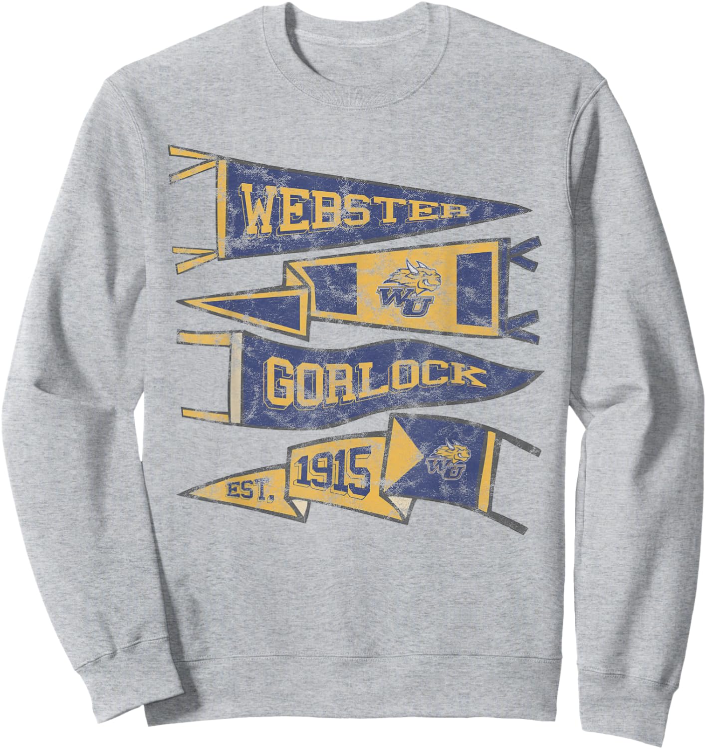 Webster University Gorloks Distressed Pennants Sweatshirt - Sweatshirt | Ash