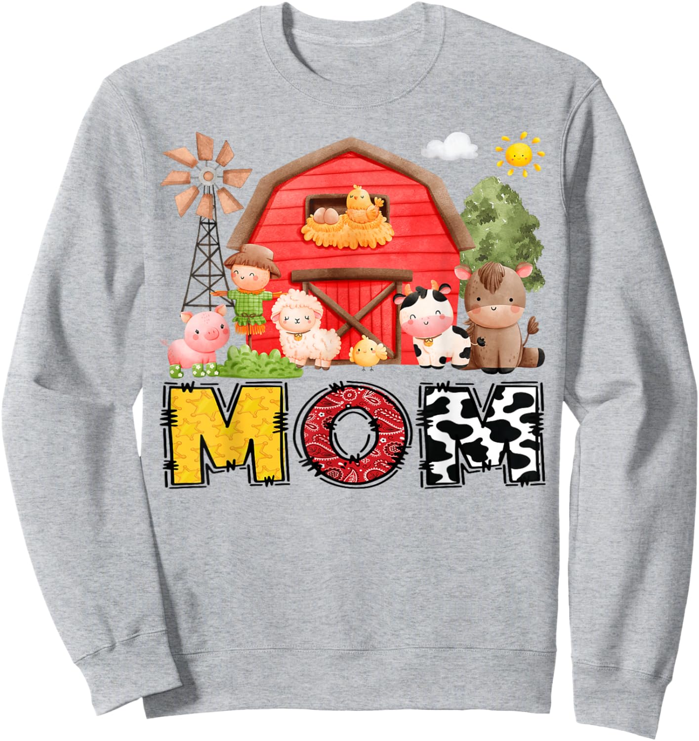 Mom Farm Cow Birthday Boy Matching Family Matching Sweatshirt - Sweatshirt | Ash