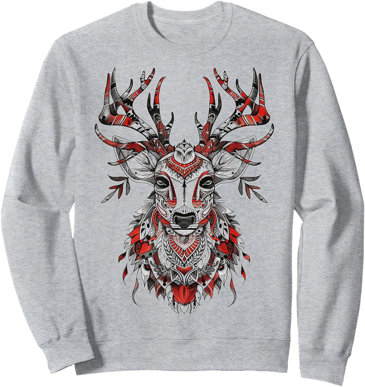 Reindeer Motif Illustration Reindeer Sweatshirt - Sweatshirt | Ash