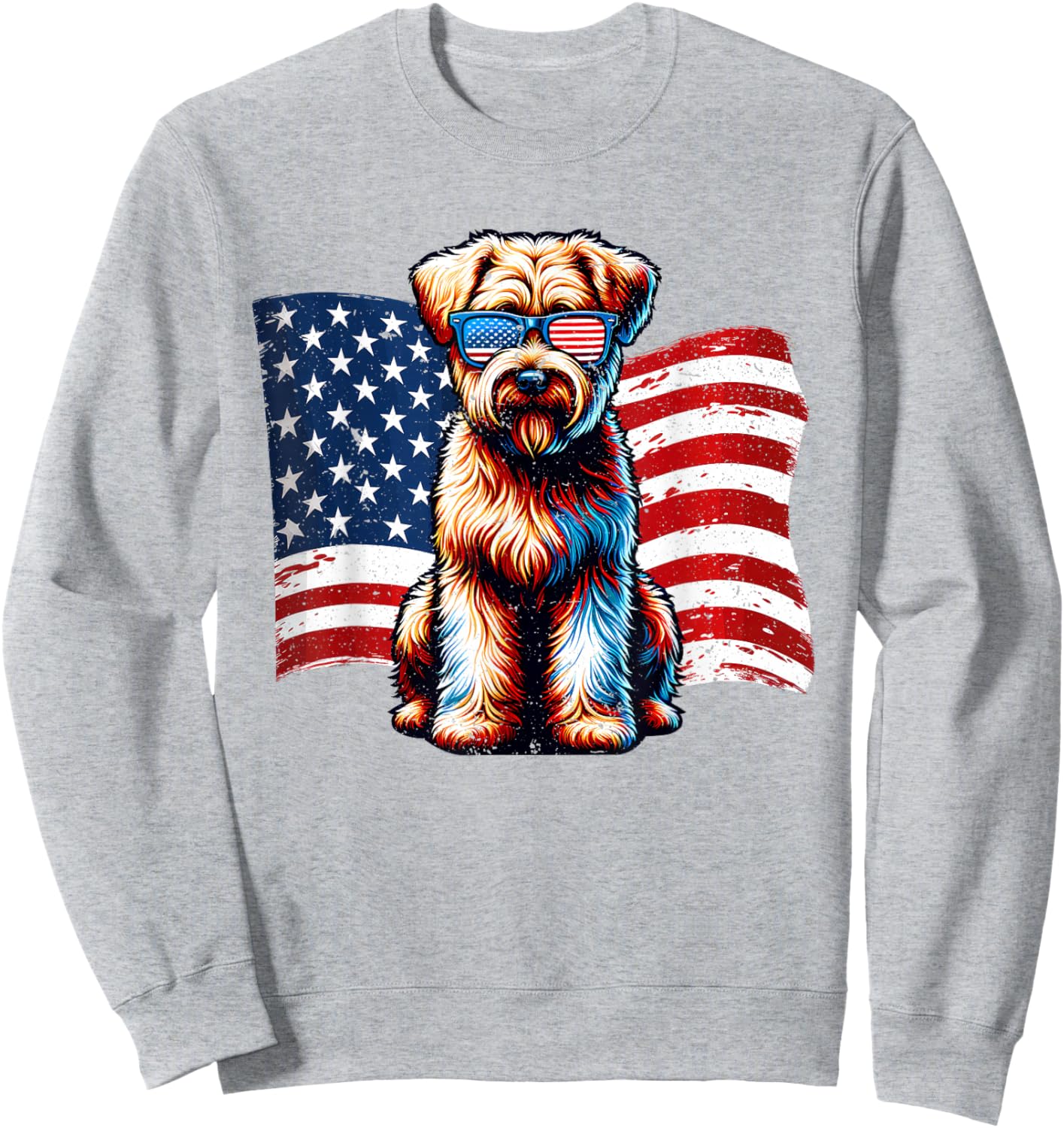 Soft coated Wheaten Terrier USA Flag Sunglasses Patriotic Sweatshirt - Sweatshirt | Ash