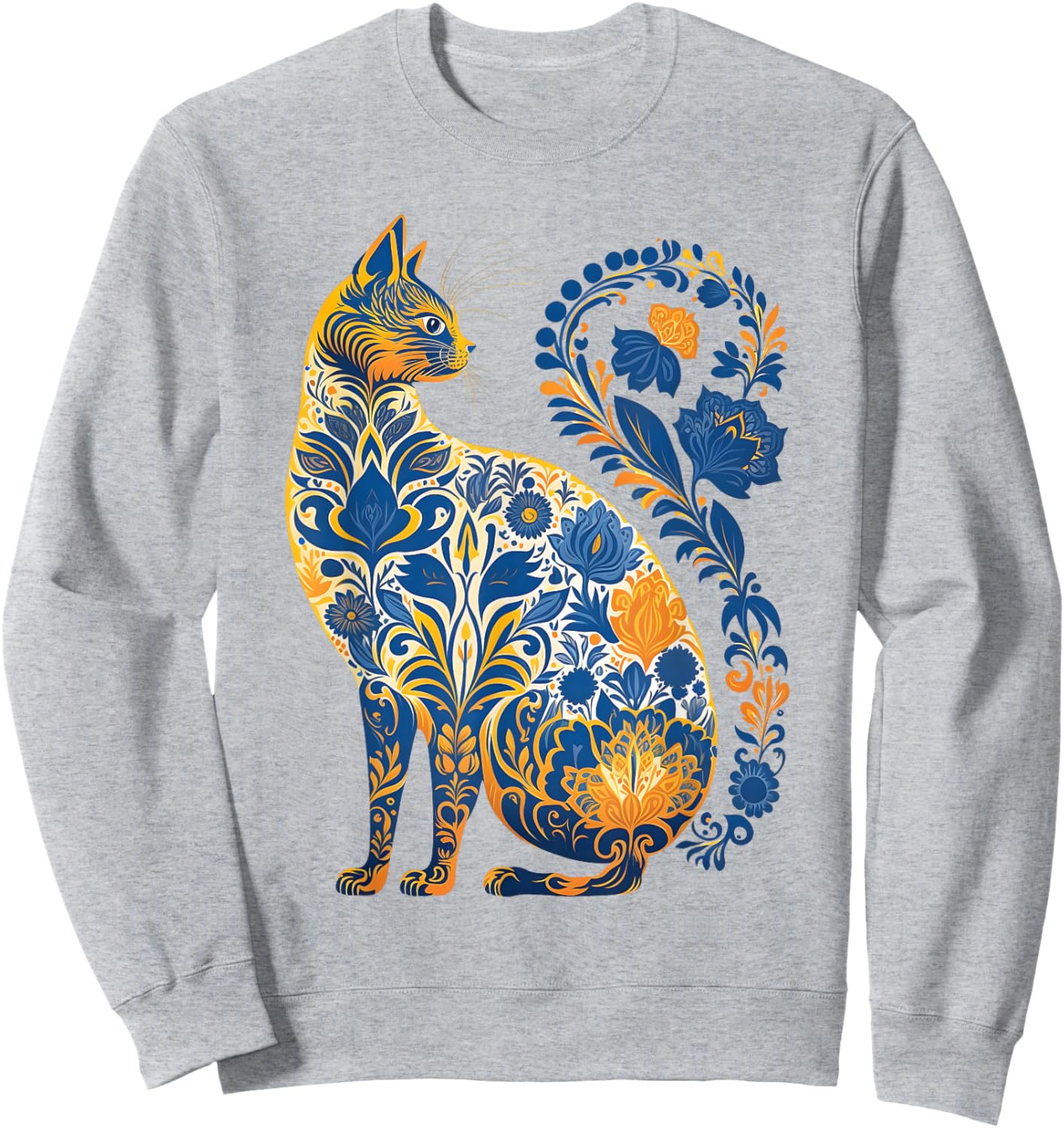 Ukraine Cat Floral Retro Ukrainian Flag & Vyshyvanka Style Sweatshirt - Sweatshirt | Ash