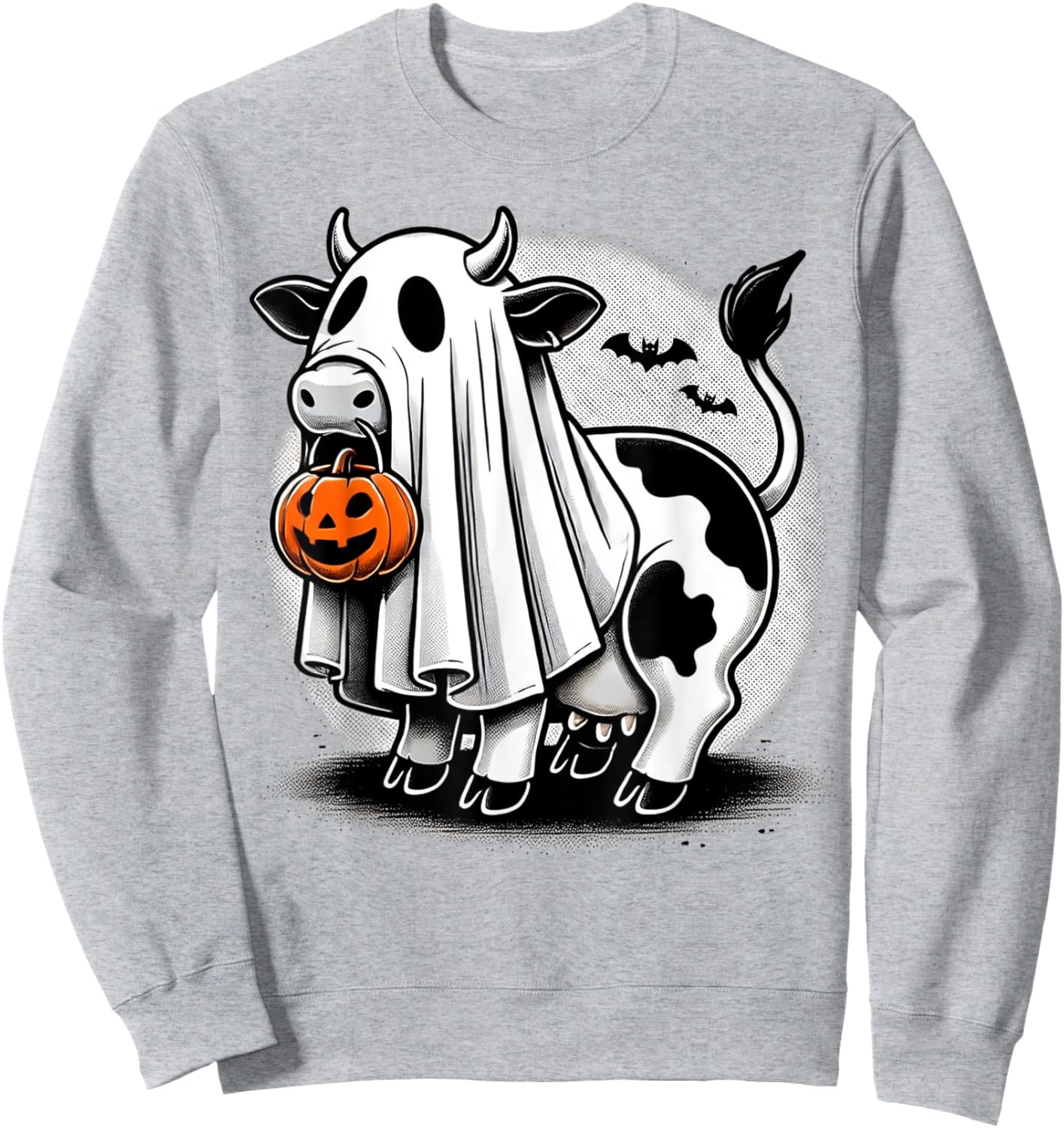 Awesome Moo Halloween Cow Wearing Ghost Costume With Pumpkin Sweatshirt - Sweatshirt | Ash