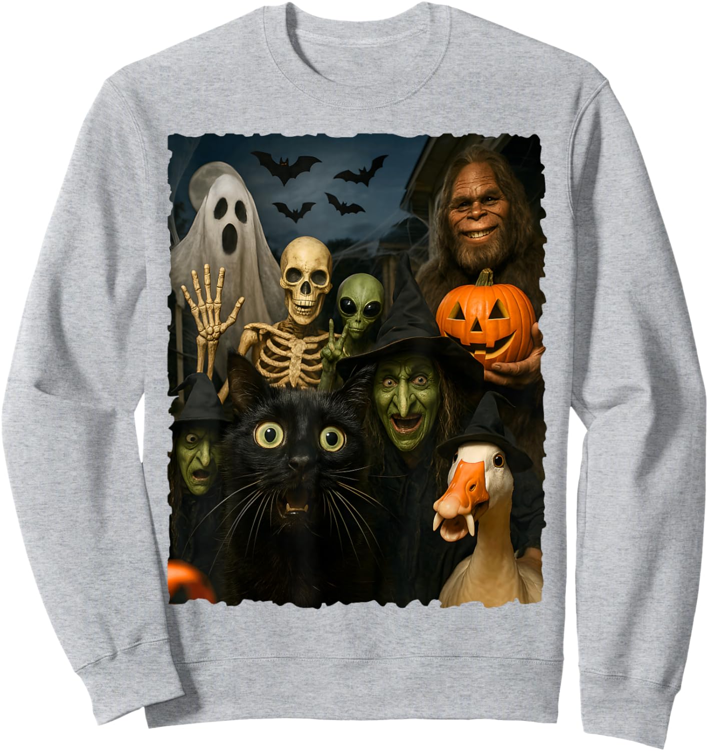 Ghost Bats Goose Bigfoot Alien Funny Cat Skeleton Witch 2025 Sweatshirt - Sweatshirt | Ash