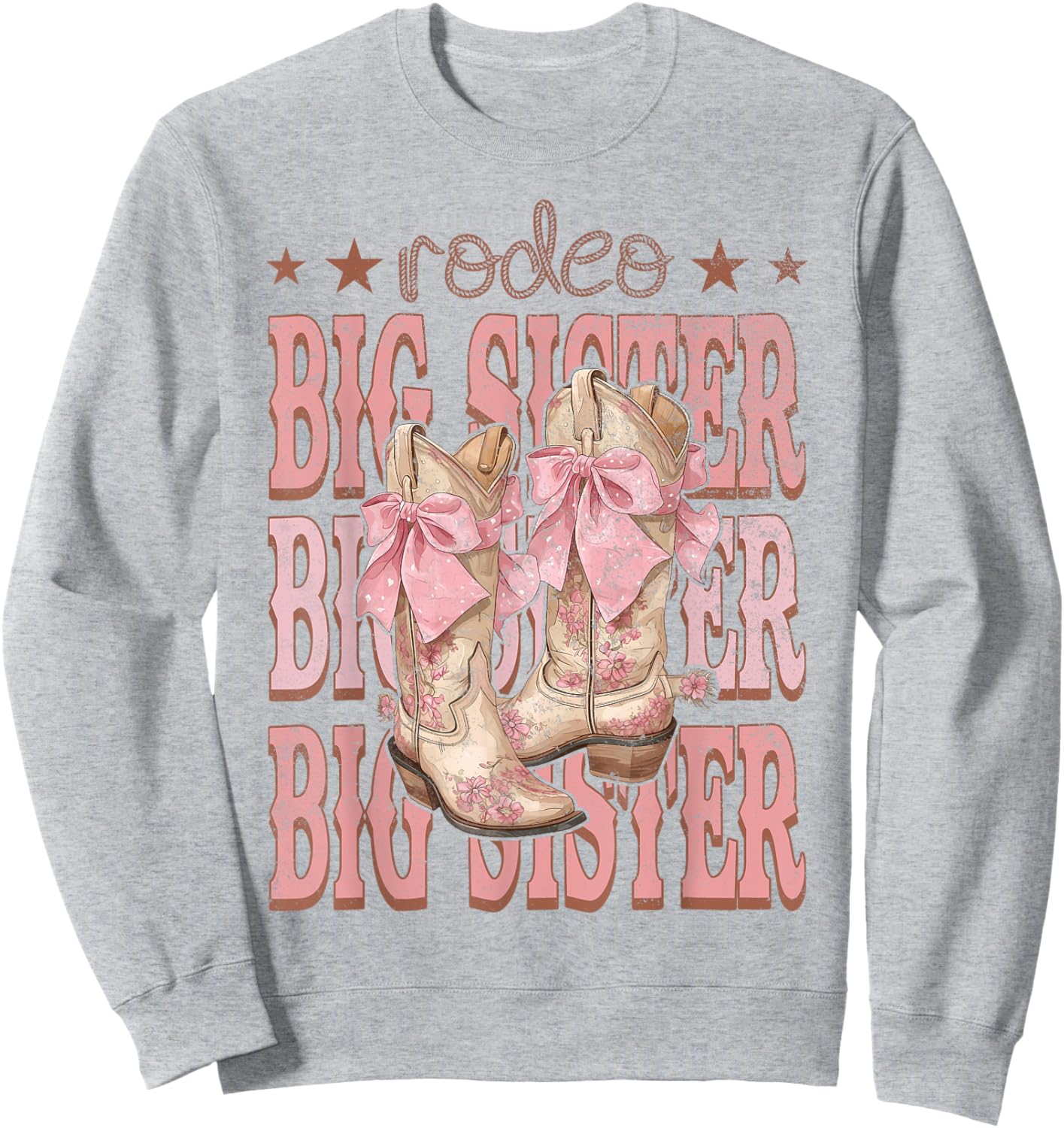Rodeo Big Sister Pink Boots Coquette Cow-Girl Birthday Party Sweatshirt - Sweatshirt | Ash