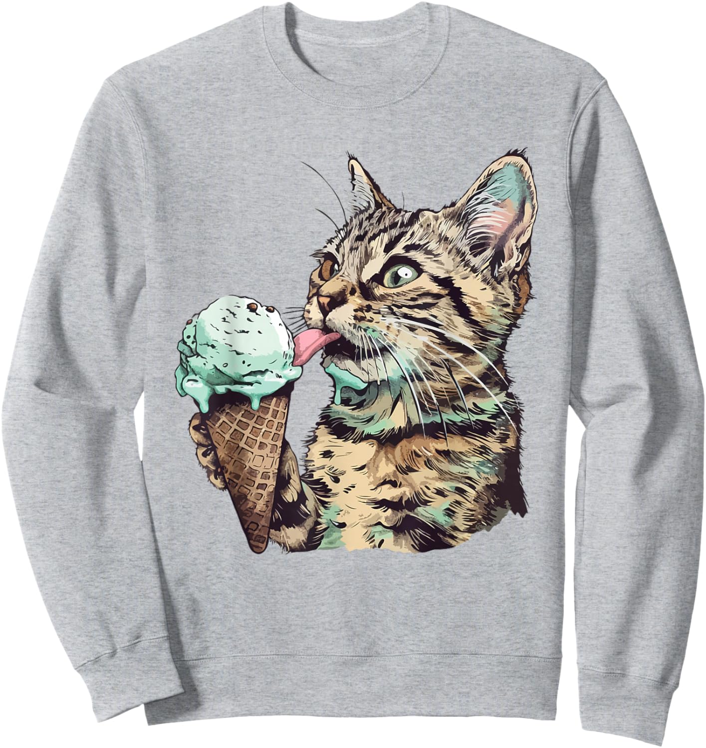 Funny Cat Eating Mint chocolate chip ice cream Cat Ice Cream Sweatshirt - Sweatshirt | Ash