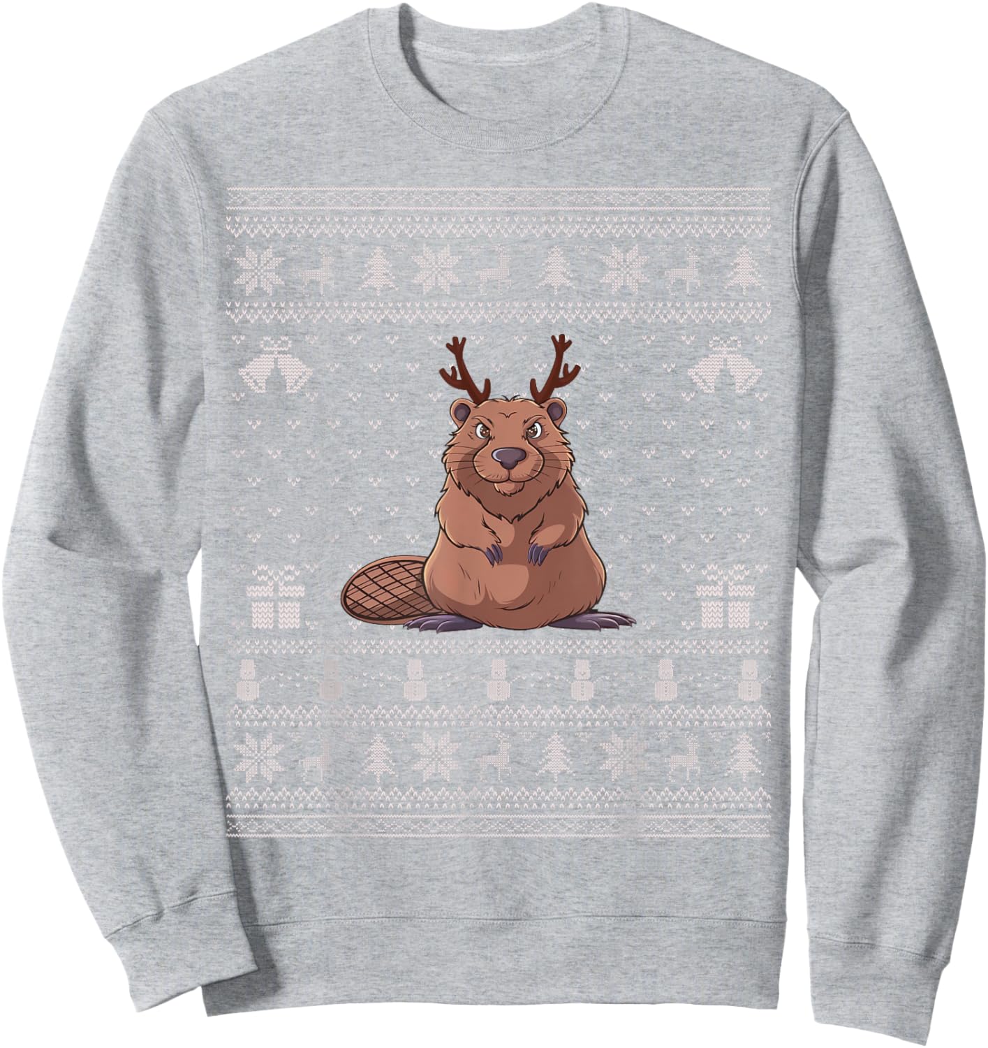 Ugly Xmas Sweater Style Beaver Reindeer Christmas Sweatshirt - Sweatshirt | Ash