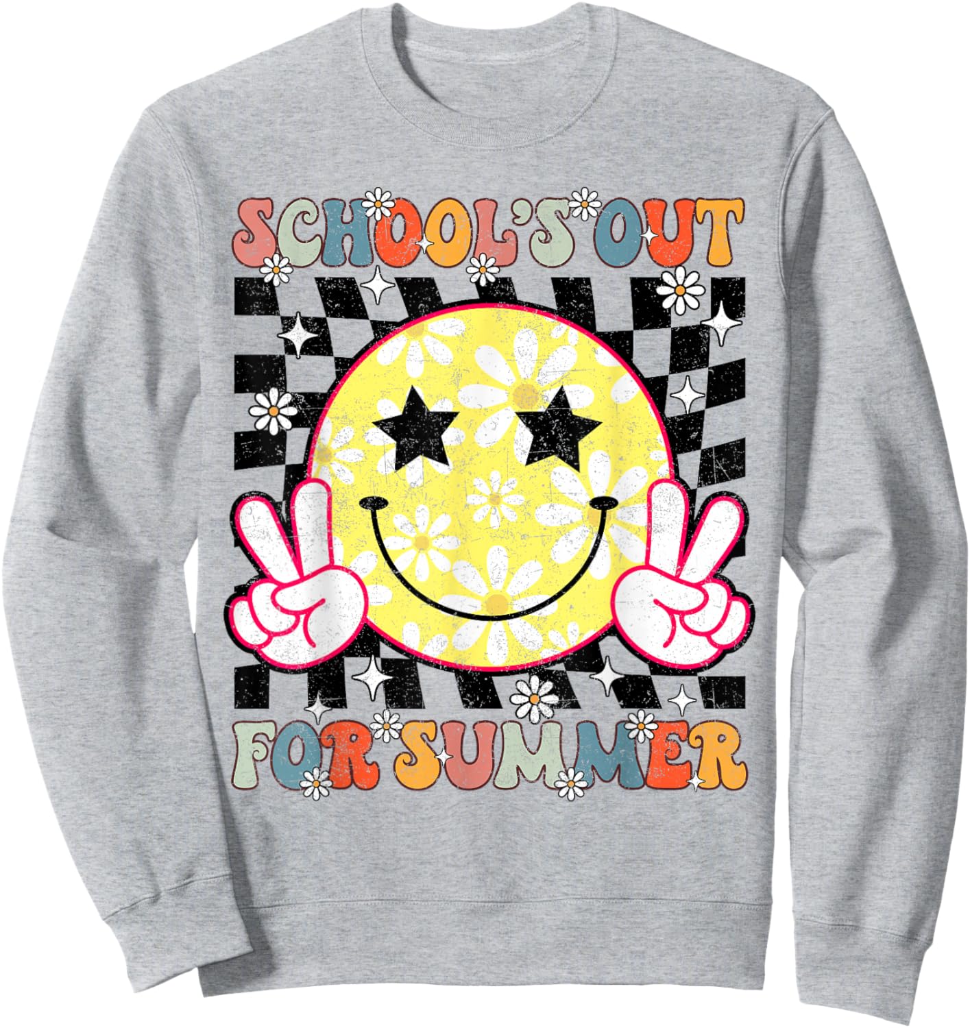 Last Day of School Retro Schools Out for Summer Teacher Kids Sweatshirt - Sweatshirt | Ash