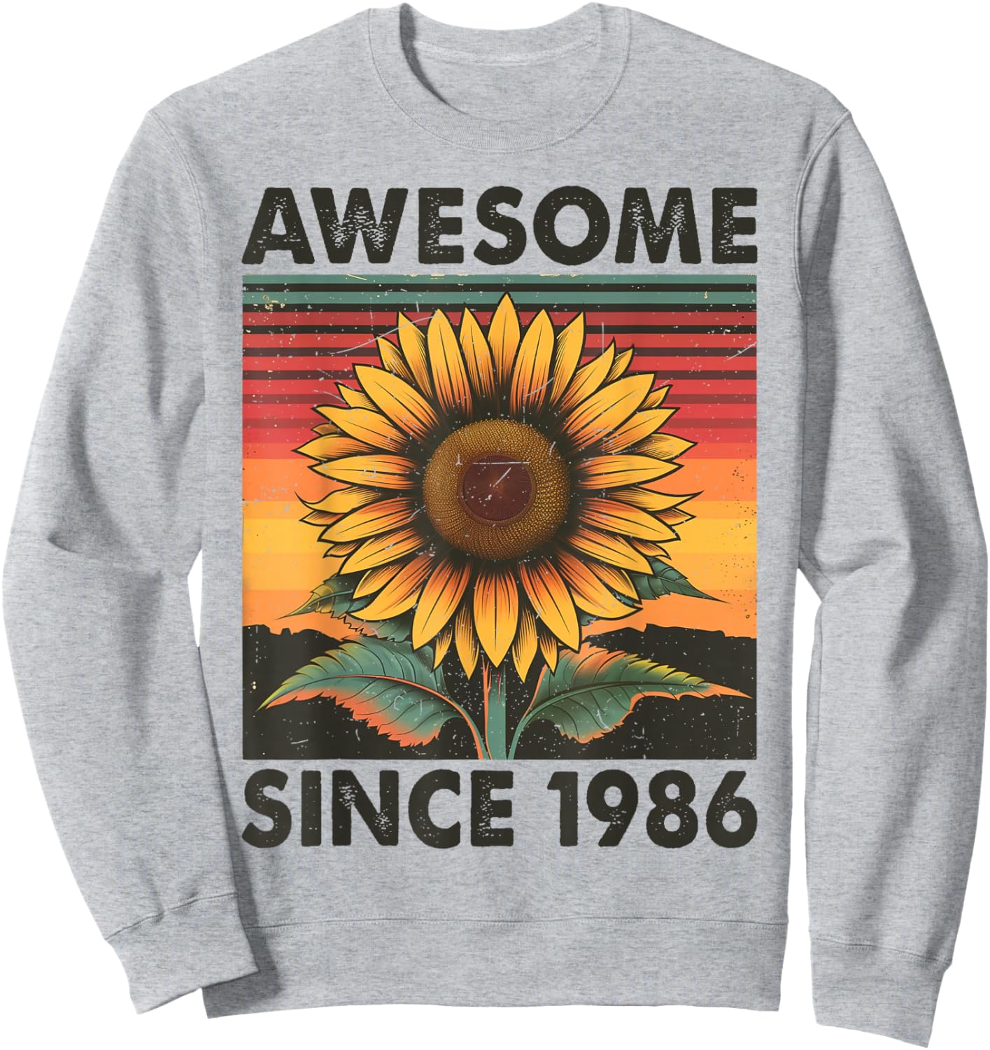 40 Years Old Gift Awesome Since 1986 Sunflower 40th Birthday Sweatshirt - Sweatshirt | Ash