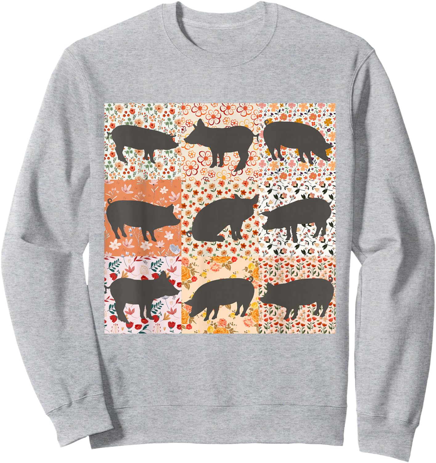 Pig Mom Pig Lover Show Mom Farm Life Farmer Floral Boho Pig Sweatshirt - Sweatshirt | Ash