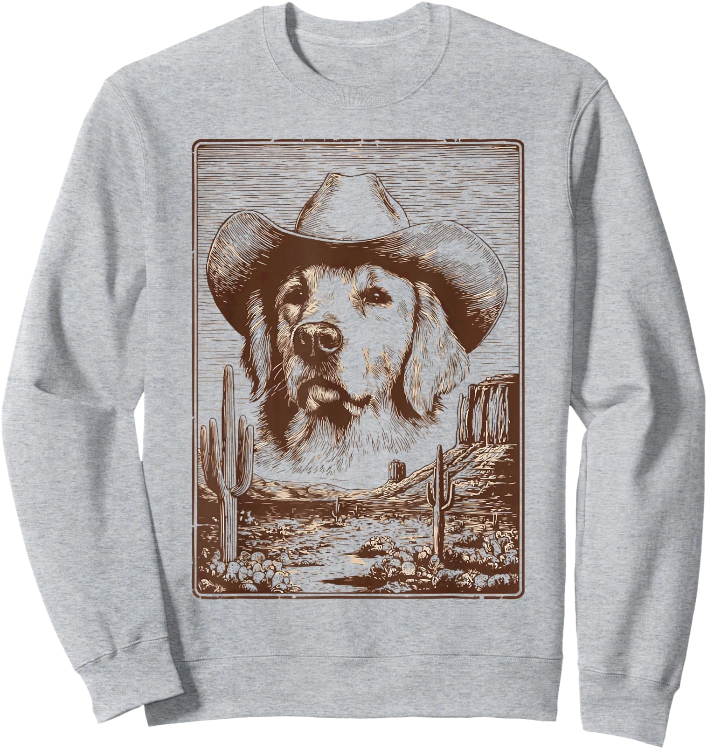 Cute Golden Retriever Dog Western Desert Vibes Rancher Rodeo Sweatshirt - Sweatshirt | Ash