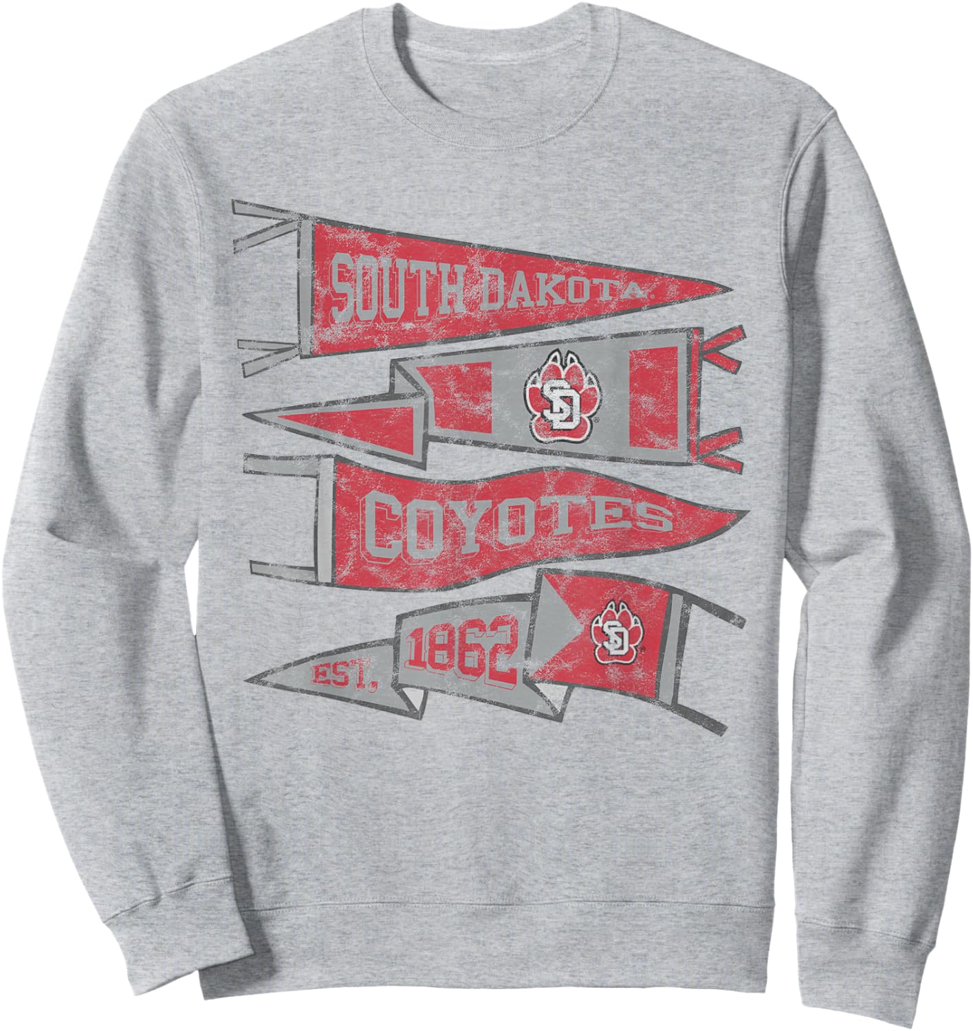 University of South Dakota USD Coyotes Distressed Pennants Sweatshirt - Sweatshirt | Ash
