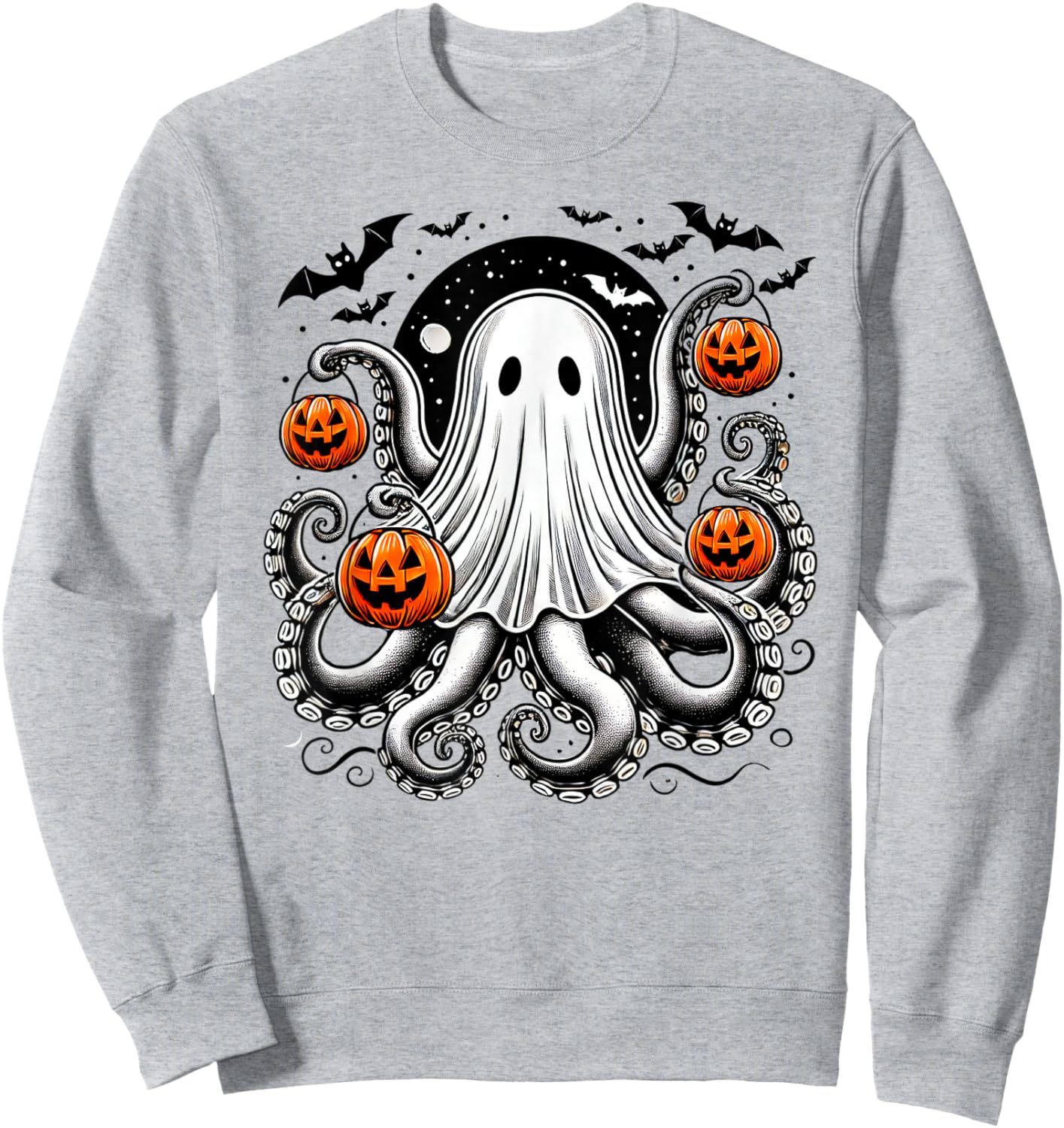 Spooky Tentacled Ghost Octopus - Halloween Kraken Pumpkins Sweatshirt - Sweatshirt | Ash