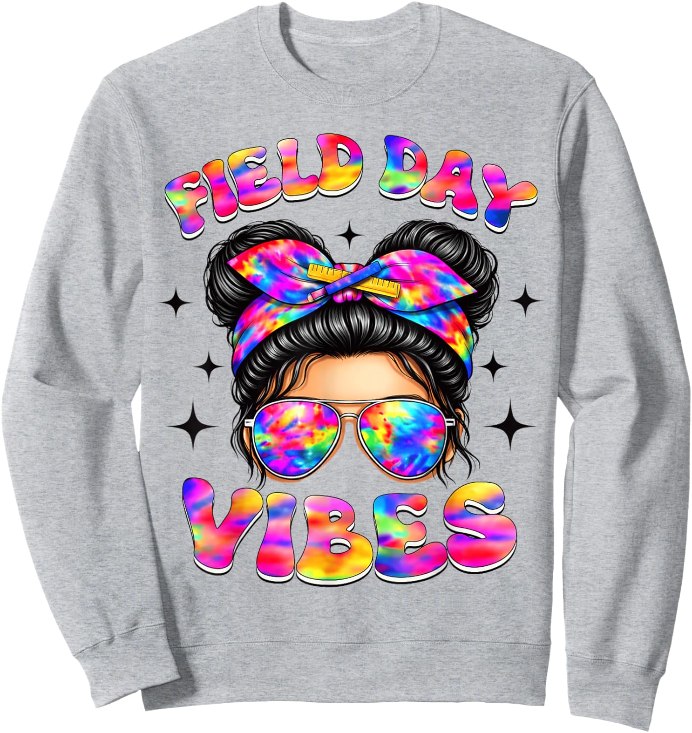 Field Day 2026 Vibes Colorful Tie Dye Messy Bun Girls Sweatshirt - Sweatshirt | Ash