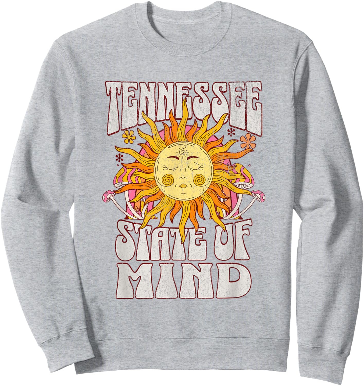 Retro Tennessee State Of Mind | Tennessee Lovers Distressed Sweatshirt - Sweatshirt | Ash