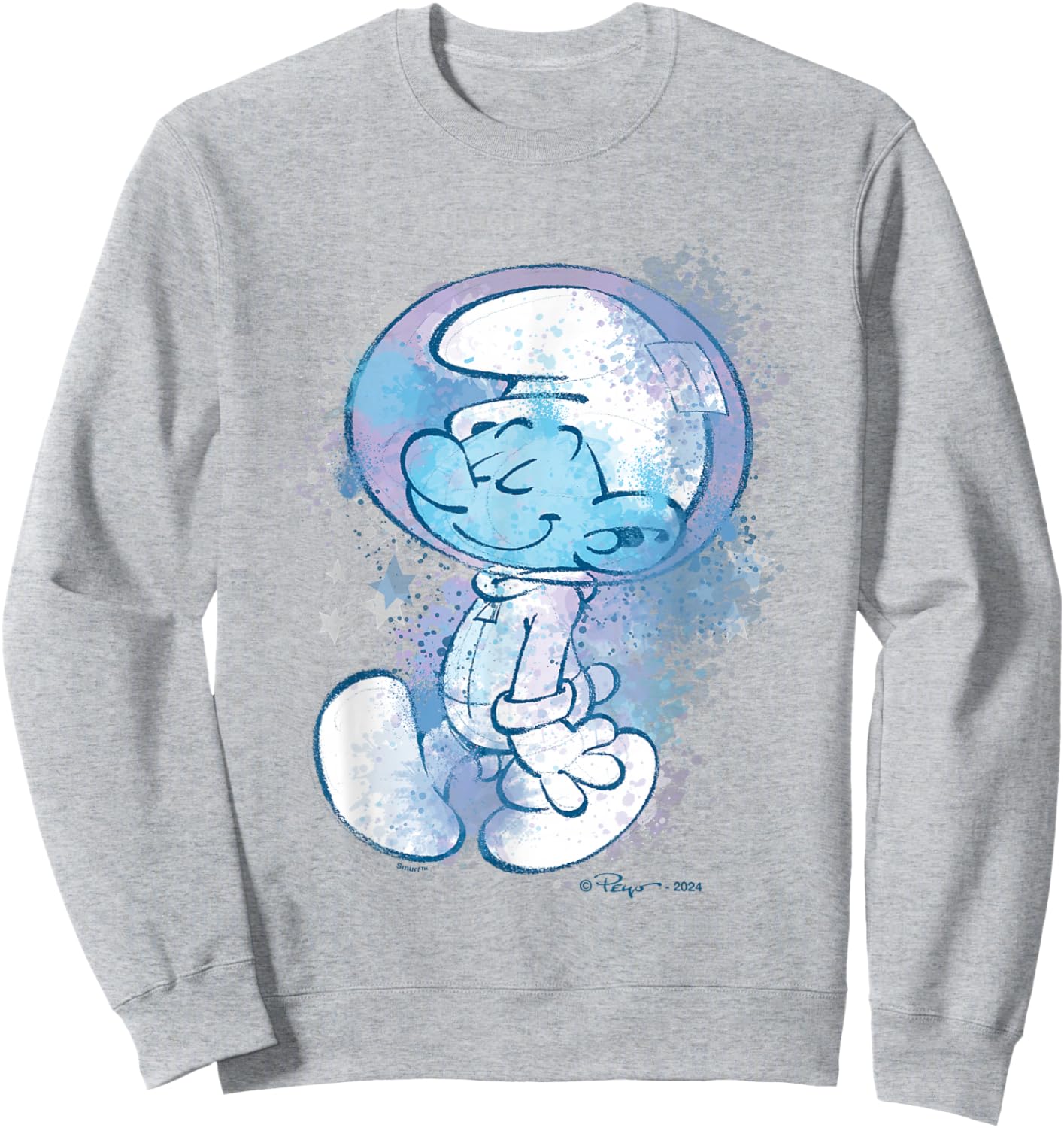 The Smurfs Cute Smurf Astronaut Paint Splash Chest Portrait Sweatshirt - Sweatshirt | Ash