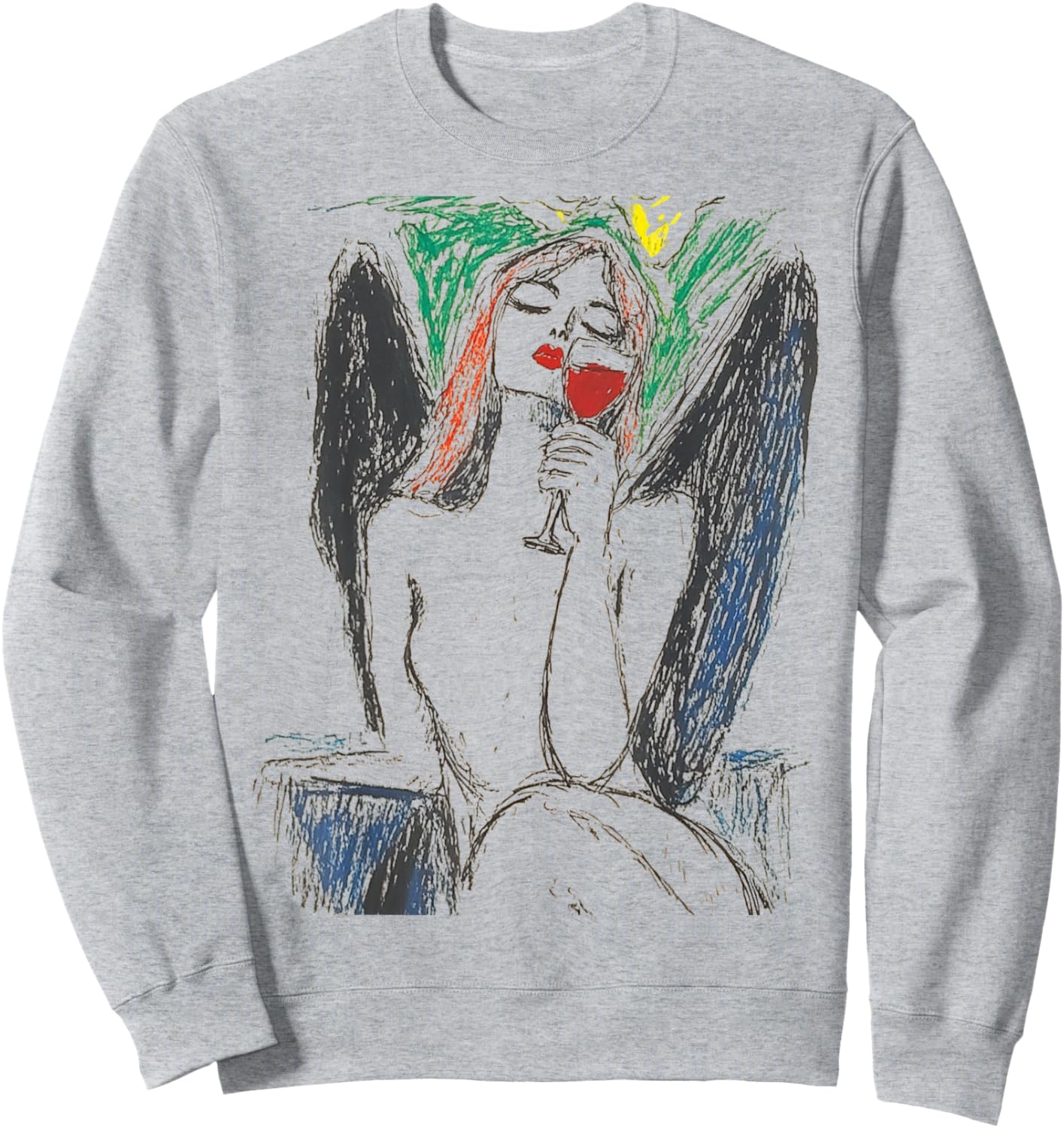 Women's Fashion Design With An Angel Drinking Wine Sweatshirt - Sweatshirt | Ash