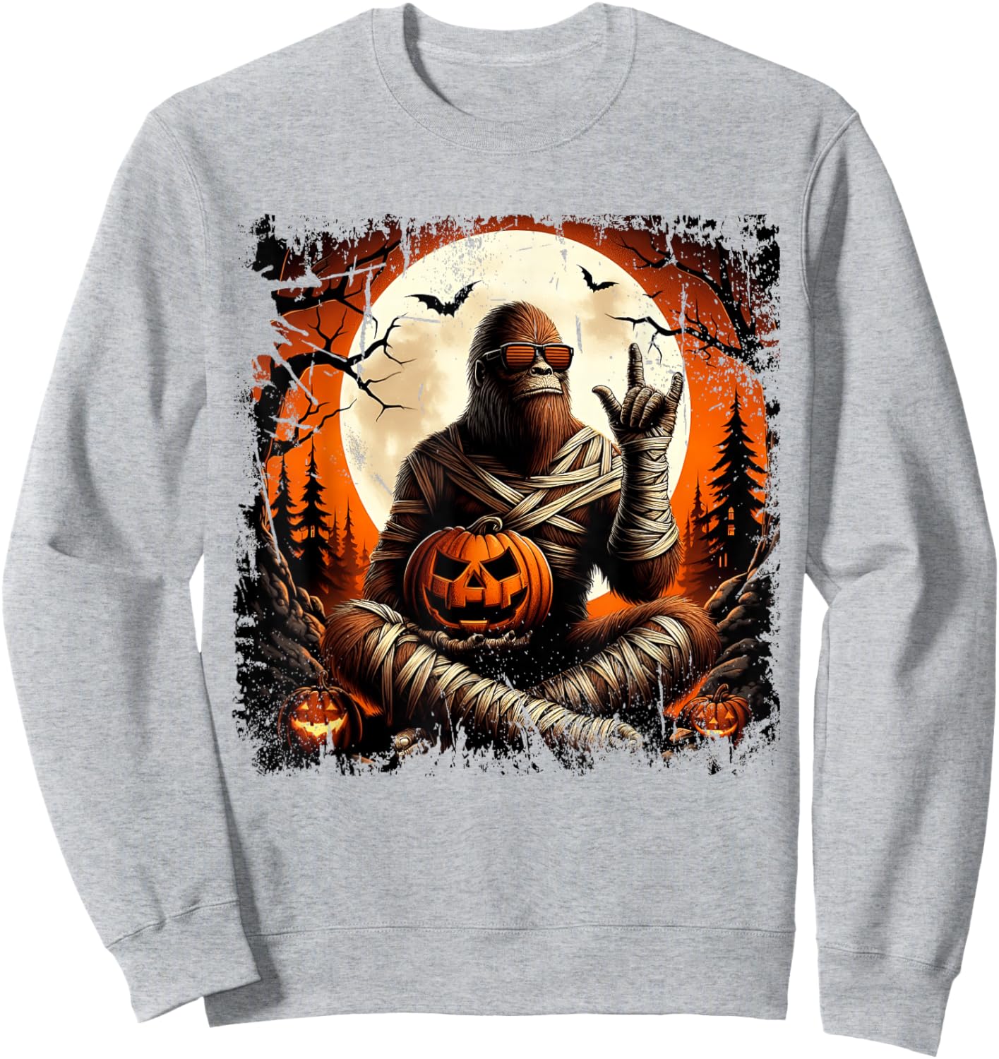 Spooky Sasquatch Bigfoot Mummy Halloween Jack O Lantern Sweatshirt - Sweatshirt | Ash