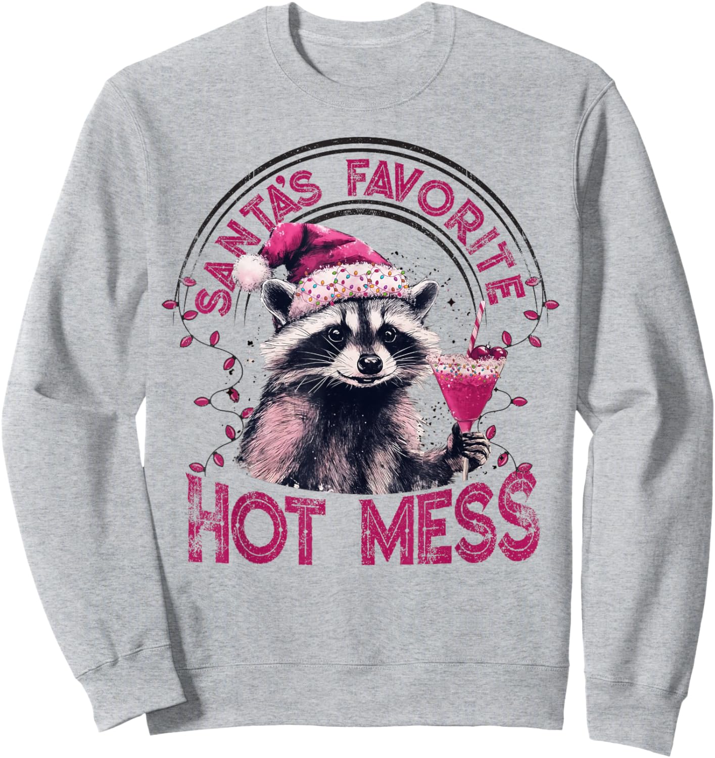 Santa's Favorite Hot Mess Christmas Funny Raccoon Lover Xmas Sweatshirt - Sweatshirt | Ash