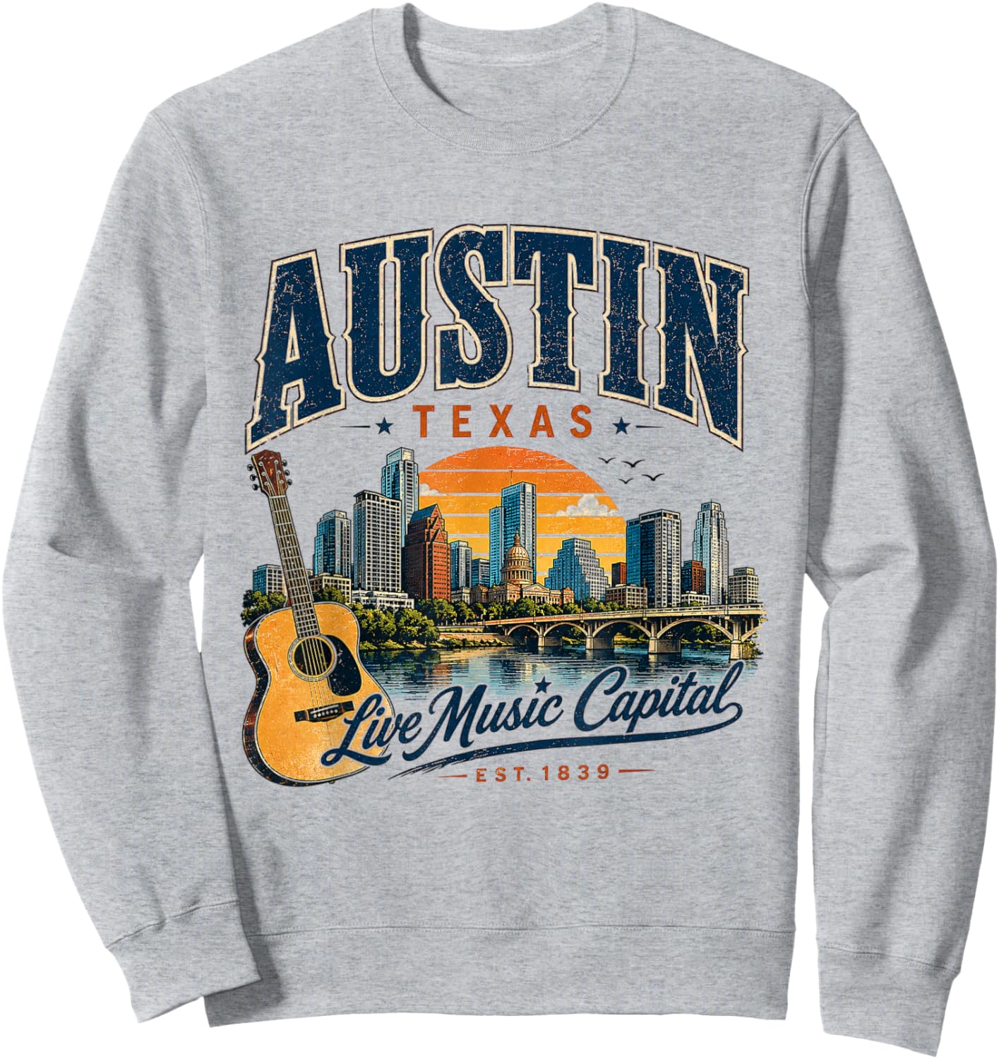 Austin Texas Live Music Capital Vintage Guitar Style Sweatshirt - Sweatshirt | Ash