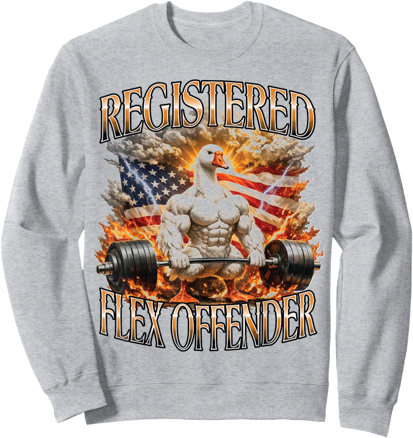Registered Flex Offender Muscular Goose Gym Workout Bootleg Sweatshirt - Sweatshirt | Ash