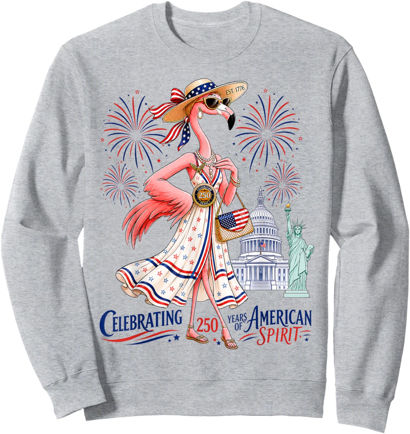 Patriotic Flamingo Celebrating 250 Years of American Spirit Sweatshirt - Sweatshirt | Ash