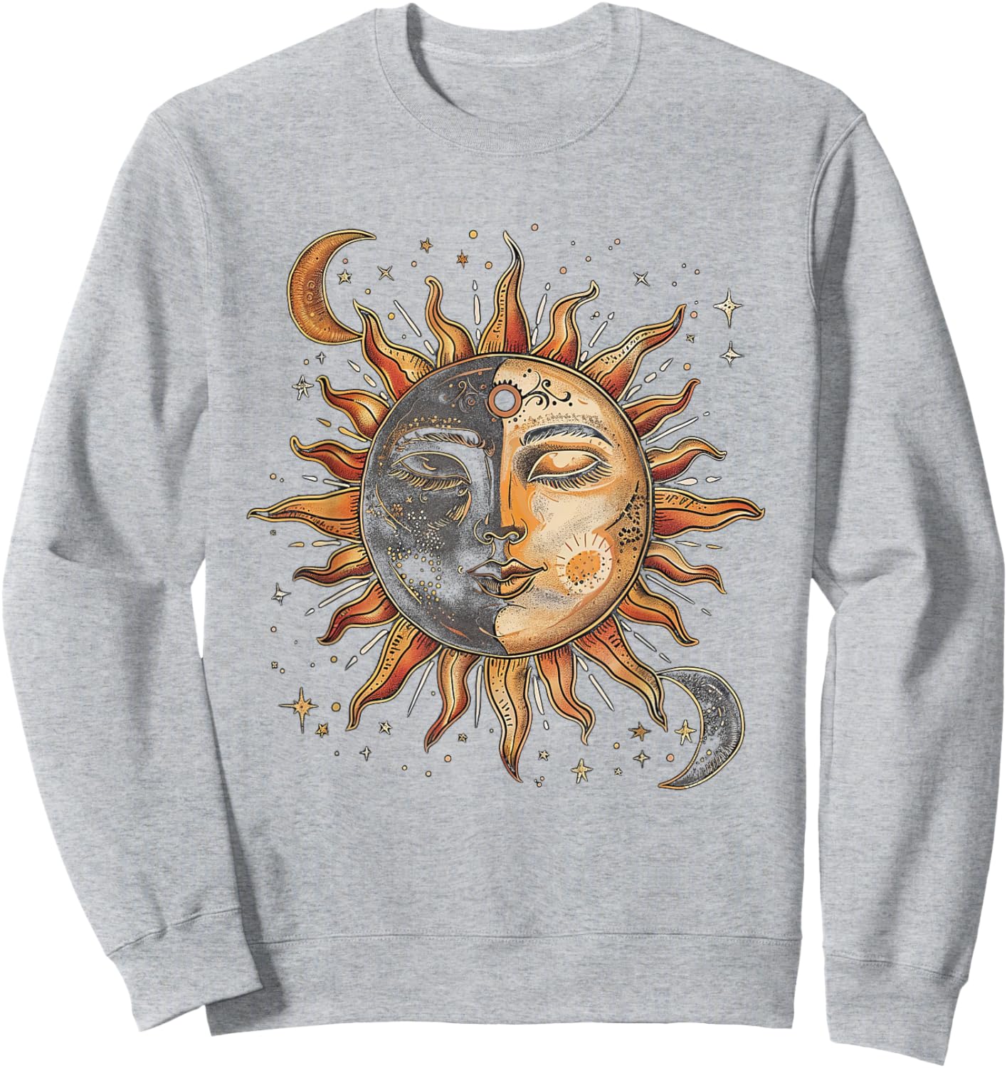Mystic Sun and Moon Woman Mystical Flowers Aesthetic Sweatshirt - Sweatshirt | Ash