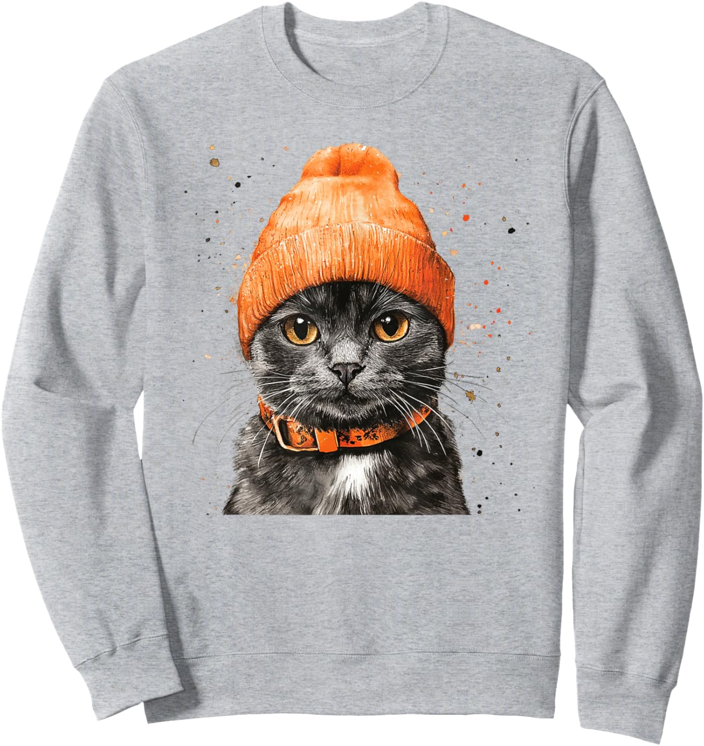 A Cat In An Orange Beanie That Looks Really Cute Men Women Kids Sweatshirt - Sweatshirt | Ash