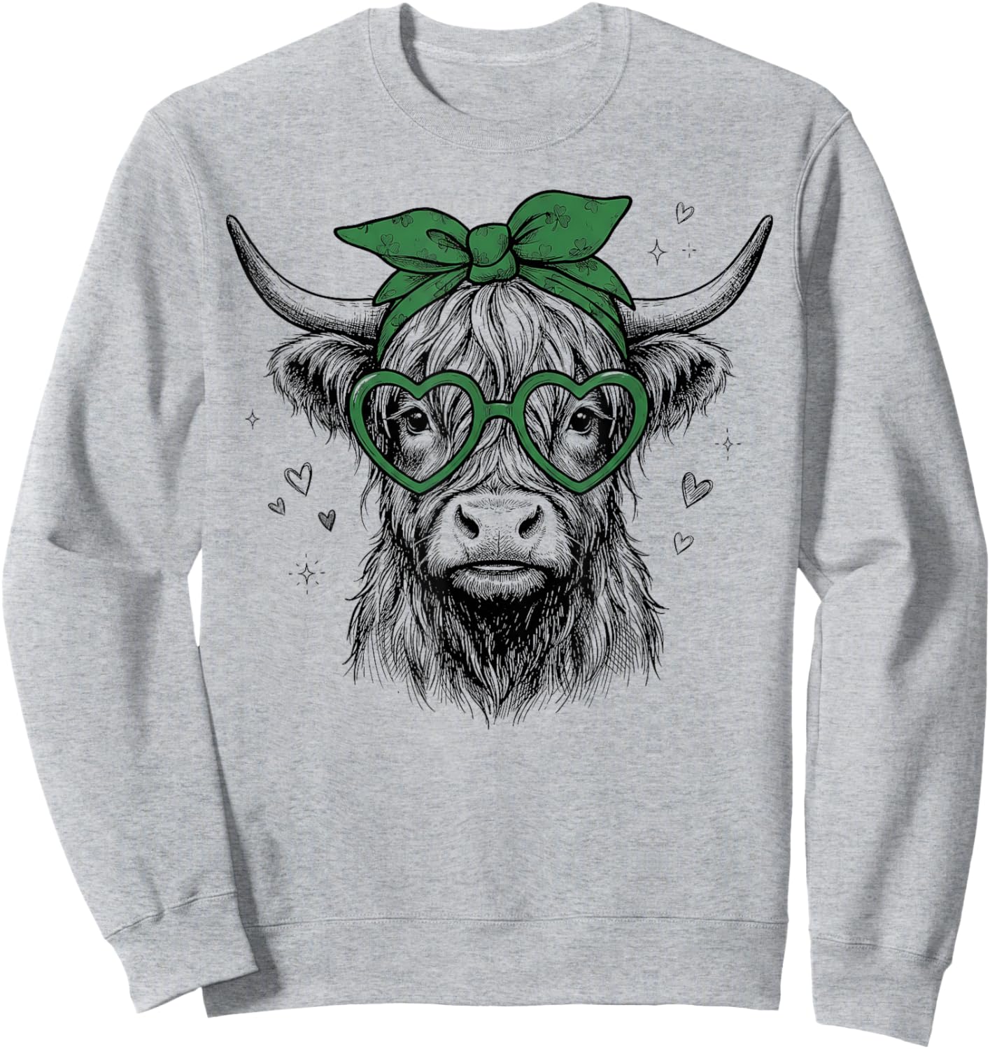 Hand Drawn Highland Cow St Patricks Day Irish Lucky Sweatshirt - Sweatshirt | Ash