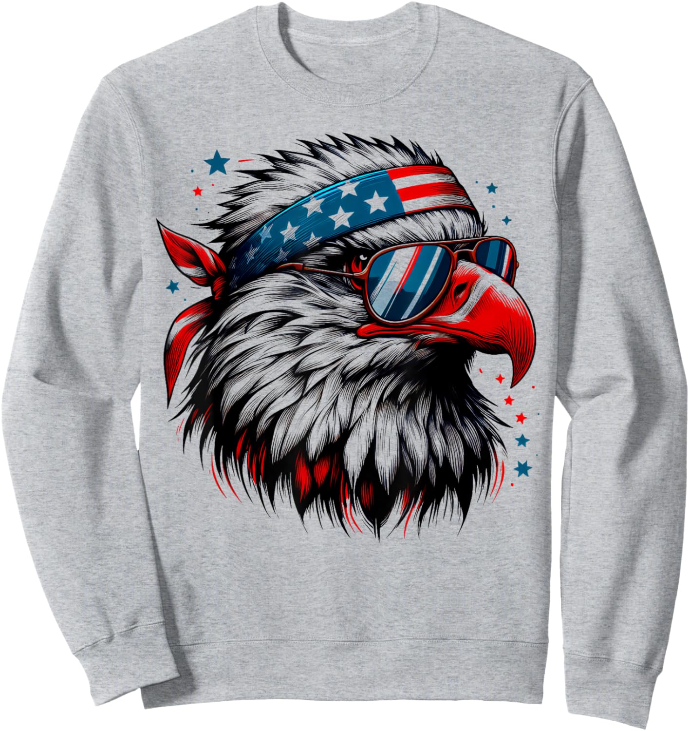 Bald Eagle Patriotic American Sunglasses Flag 4th Of July Sweatshirt - Sweatshirt | Ash