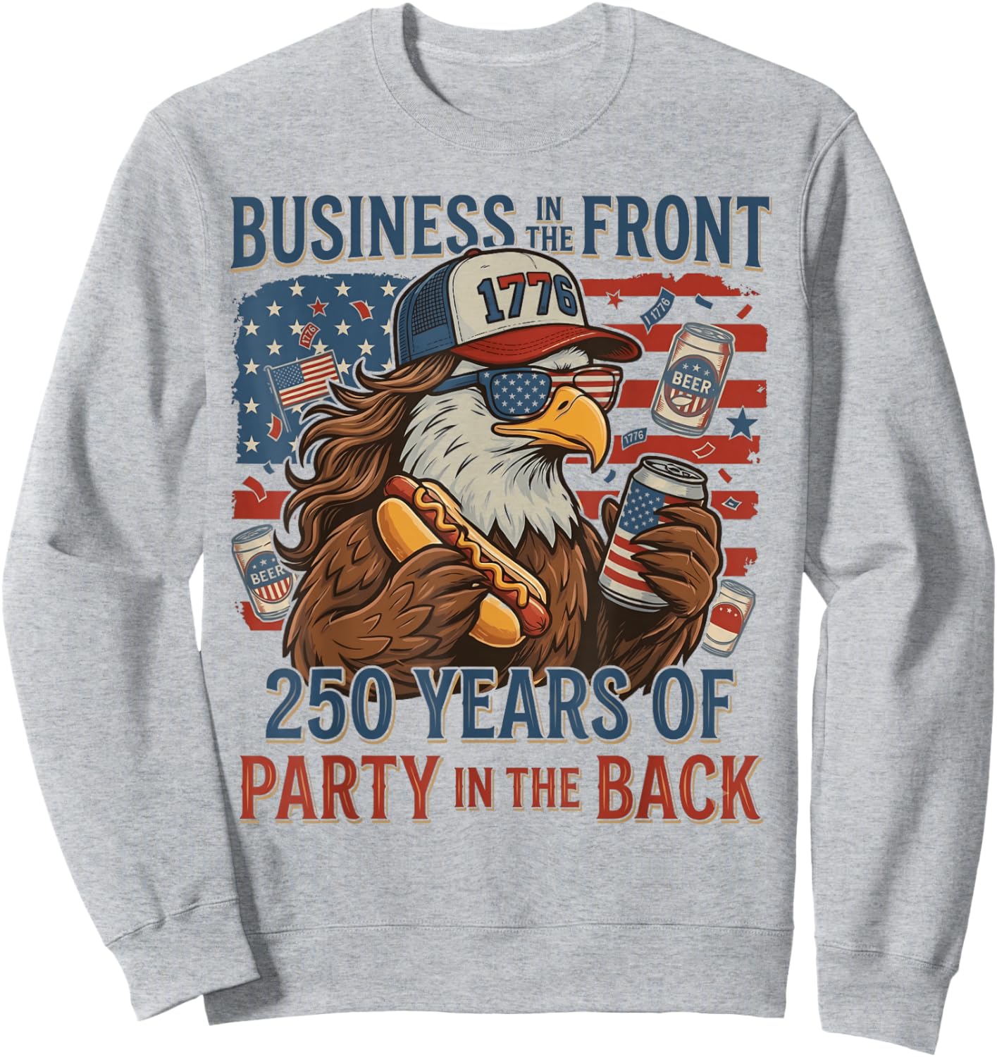 Funny Eagle Mullet Business in The Front Party in The Back Sweatshirt - Sweatshirt | Ash