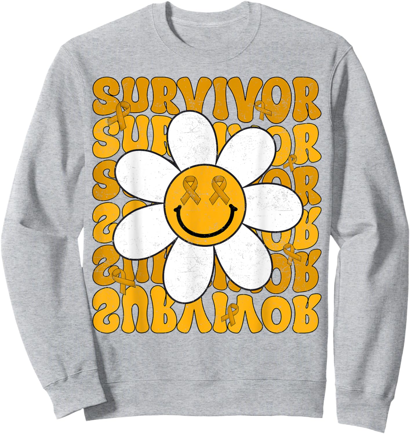 Retro Groovy Childhood Cancer Awareness Month Survivor Kids Sweatshirt - Sweatshirt | Ash