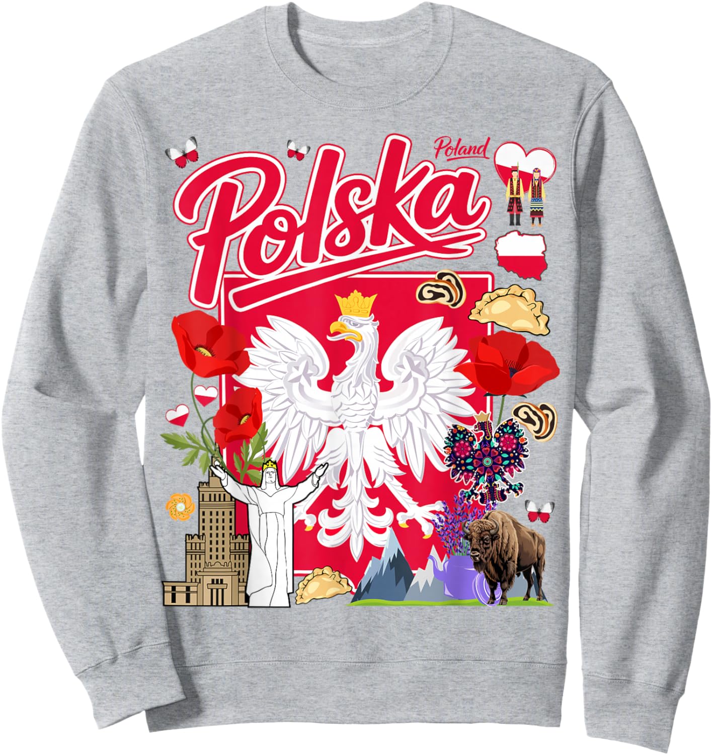 Polish Flag Polska Outfit Idea for Woman Folk Theme Polish Sweatshirt - Sweatshirt | Ash