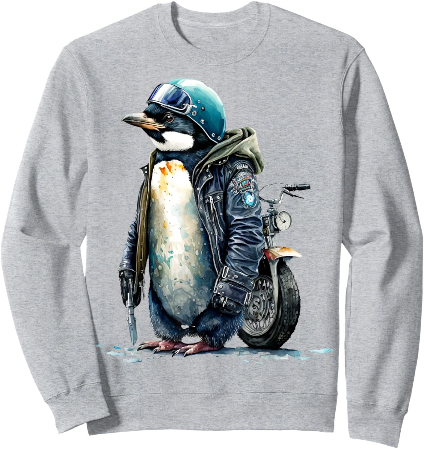 Motor Biker Penguin Helmet Wearing Jacket Funny Motorcycle Sweatshirt - Sweatshirt | Ash