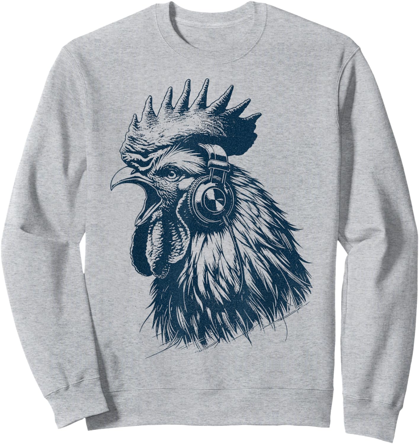 Crowing Rooster Chicken With Headphones - Music Punk Animal Sweatshirt - Sweatshirt | Ash