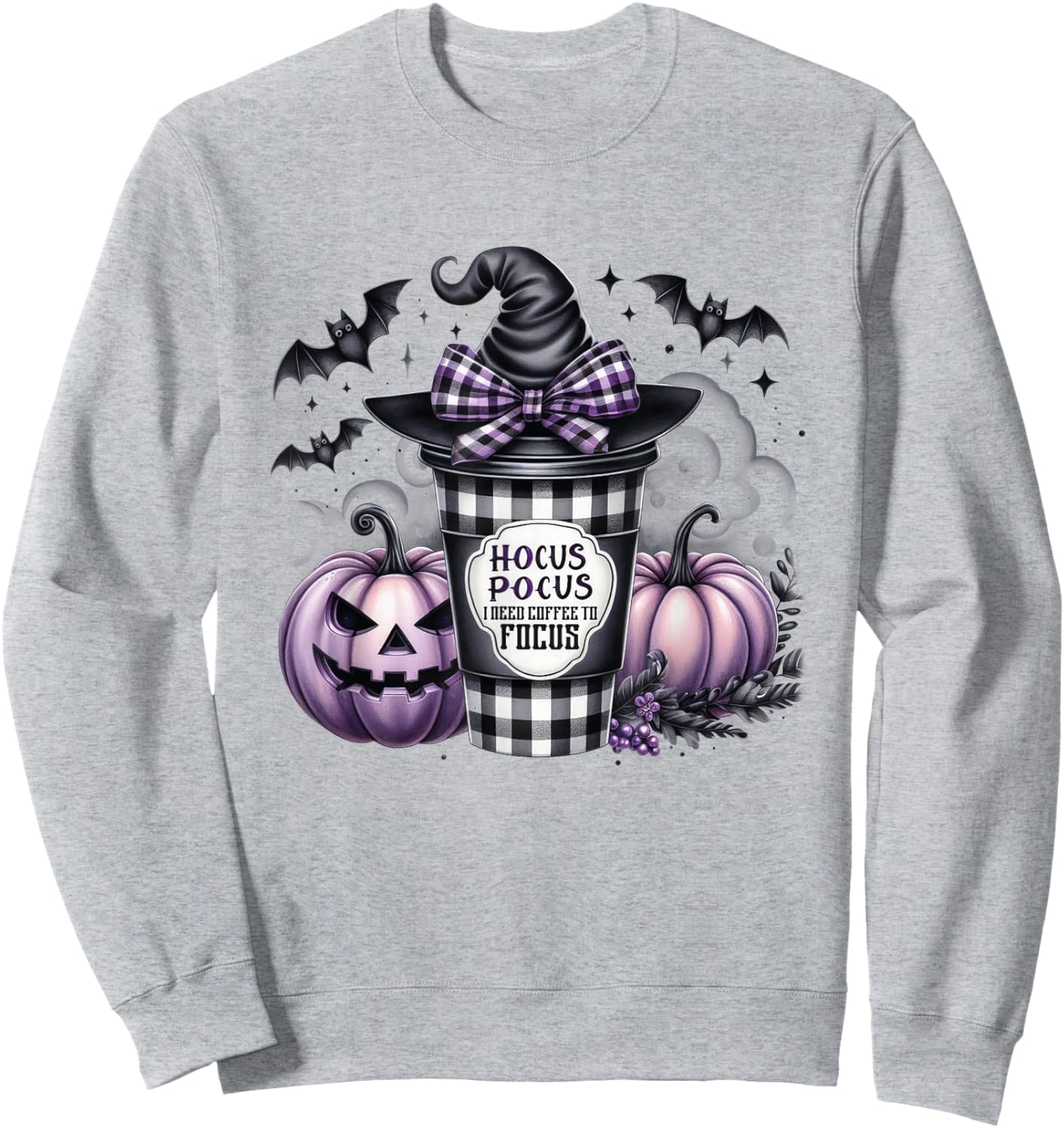 Hocus Pocus I Need Coffee To Focus Halloween Witch Costume Sweatshirt - Sweatshirt | Ash