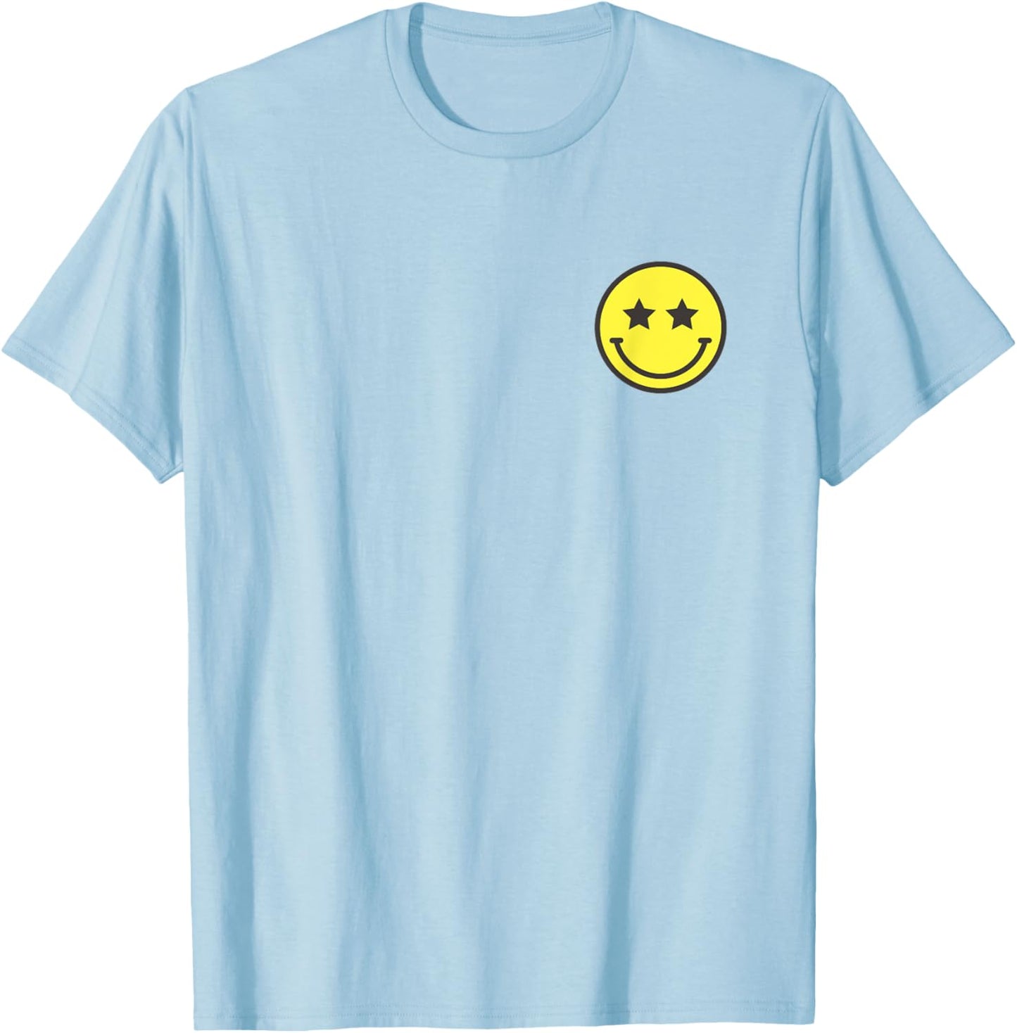 Minimalist Star Eyes Happy Smiling Smile Face Pocket Logo T-Shirt - T-Shirt | Light Blue
