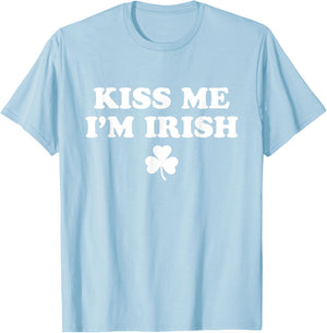 Kiss Me I'm Irish Shamrock St Patricks Day Men Women Kids T-Shirt - T-Shirt | Light Blue