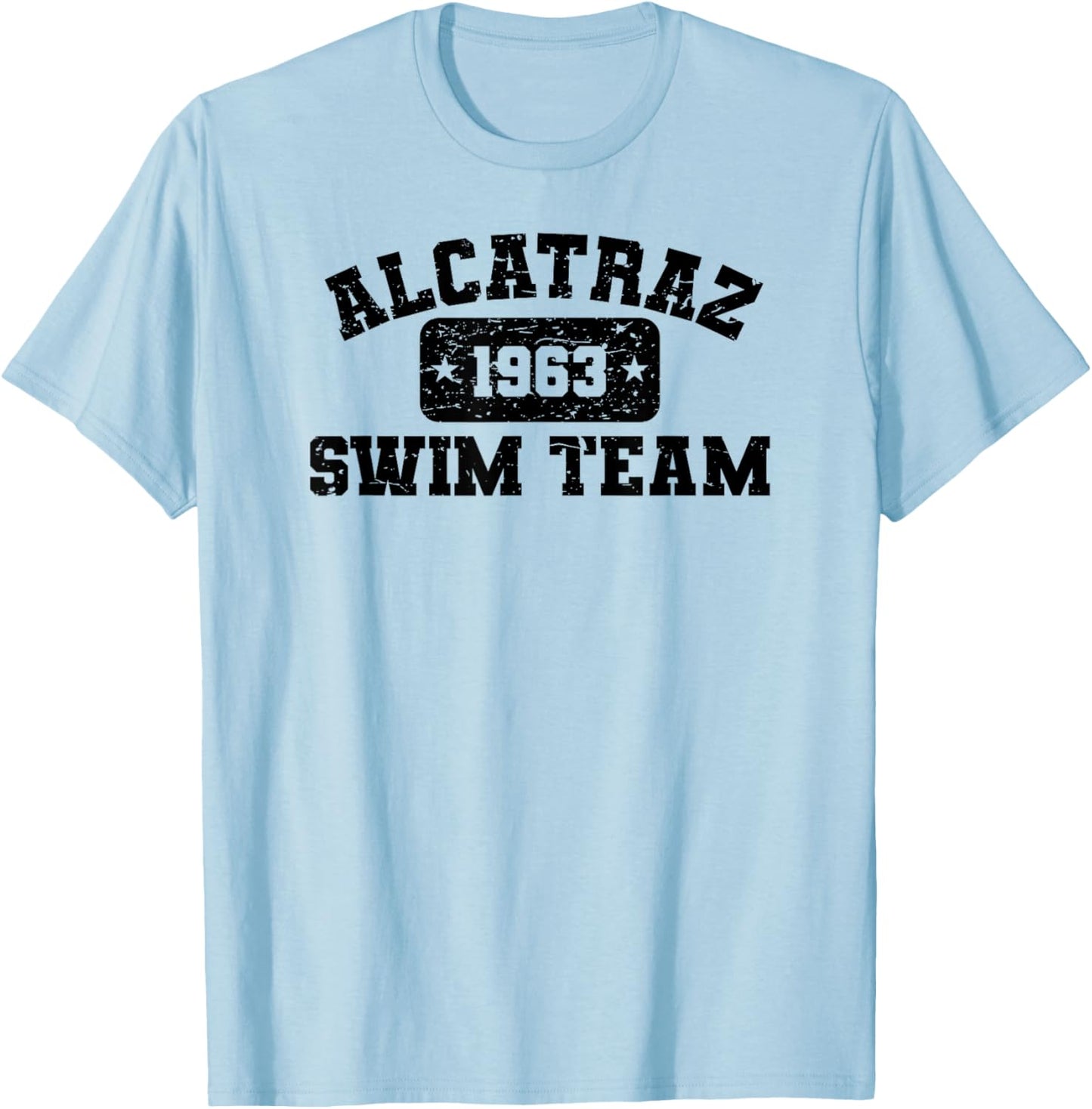 Old Man and the Ts Alcatraz Swim Team - Vintage Athletic Distressed T-Shirt - T-Shirt | Light Blue