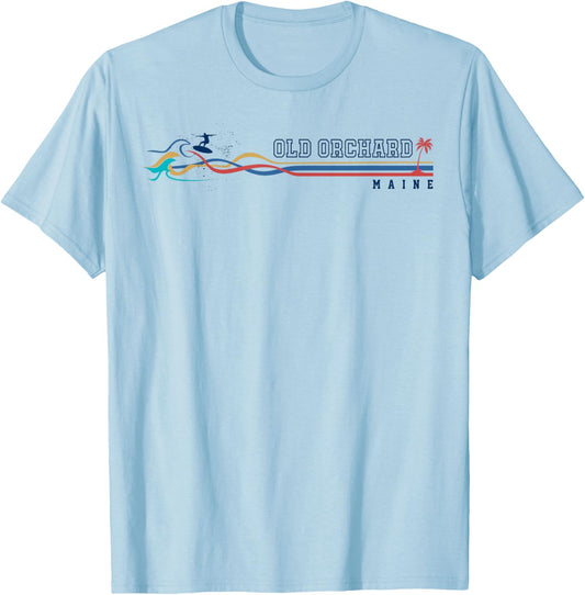Retro Old Orchard Beach Maine Men Women Surfboarder T-Shirt - T-Shirt | Light Blue