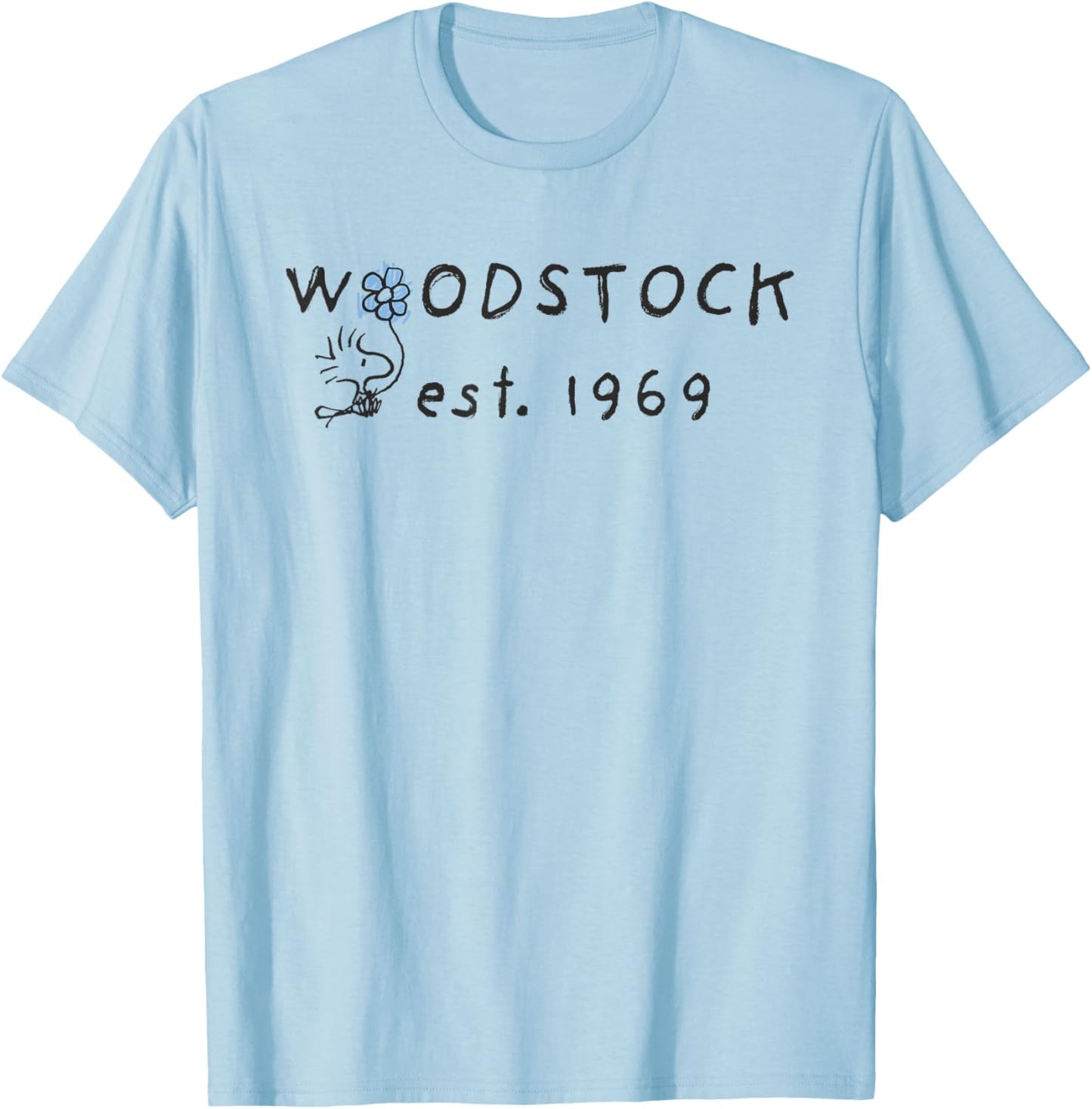 Peanuts Woodstock Flower Est 1969 T-Shirt - T-Shirt | Light Blue